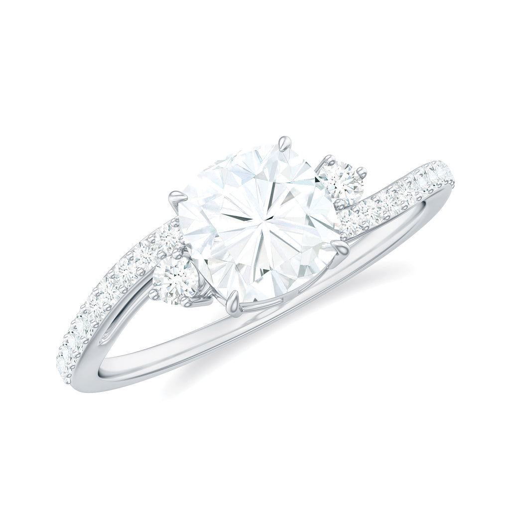 Cushion Cut Moissanite Bypass Engagement Ring with Side Stones Moissanite - ( D-VS1 ) - Color and Clarity - Rosec Jewels