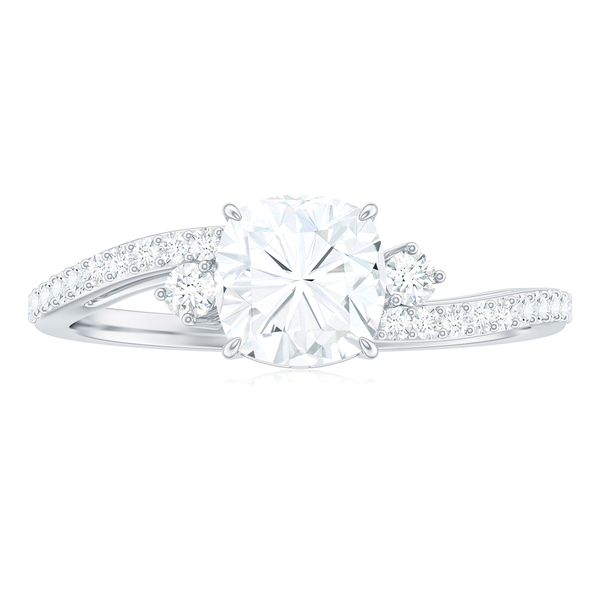 Cushion Cut Moissanite Bypass Engagement Ring with Side Stones Moissanite - ( D-VS1 ) - Color and Clarity - Rosec Jewels