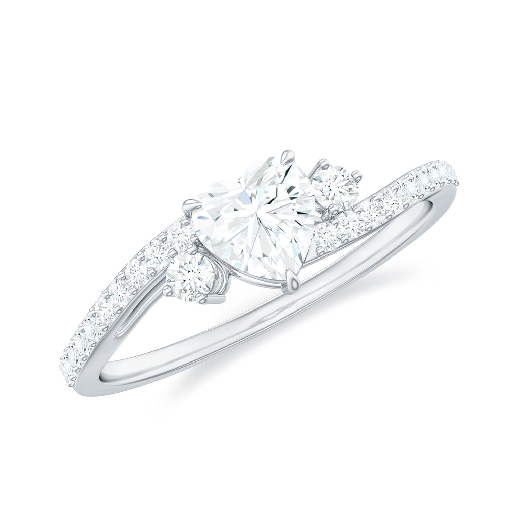 Heart Shape Moissanite Bypass Engagement Ring with Side Stones Moissanite - ( D-VS1 ) - Color and Clarity - Rosec Jewels