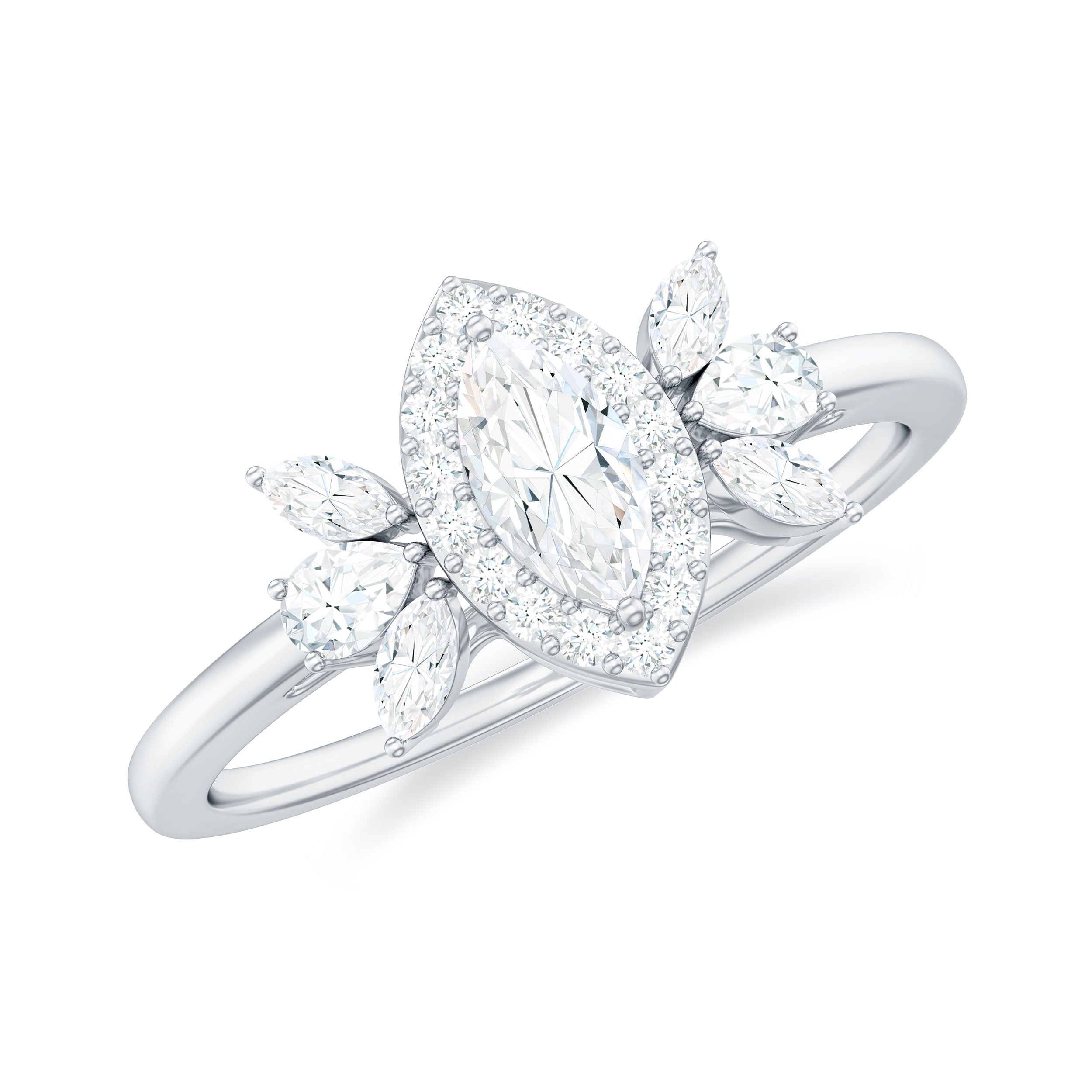 Marquise Cut Moissanite Cluster Halo Engagement Ring Moissanite - ( D-VS1 ) - Color and Clarity - Rosec Jewels