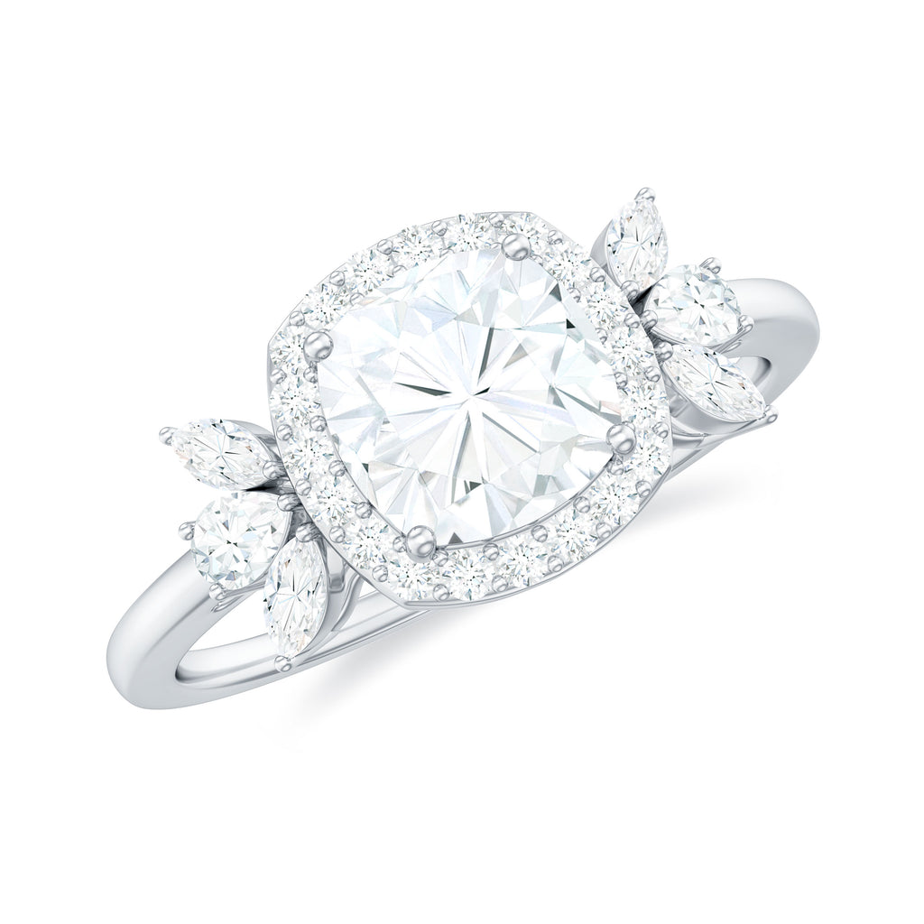 Cushion Cut Moissanite Cluster Halo Engagement Ring Moissanite - ( D-VS1 ) - Color and Clarity - Rosec Jewels