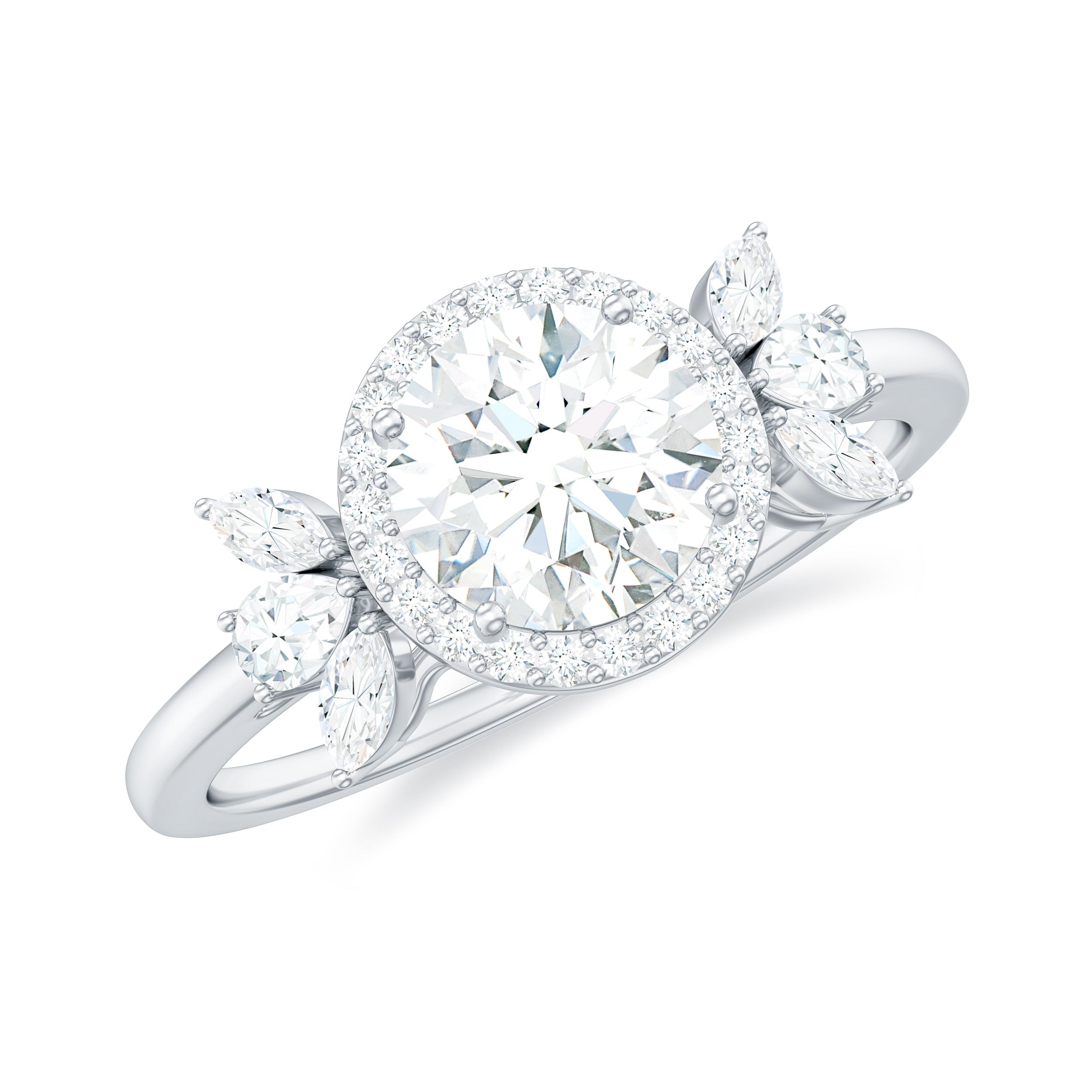 Round Shape Moissanite Cluster Halo Engagement Ring Moissanite - ( D-VS1 ) - Color and Clarity - Rosec Jewels