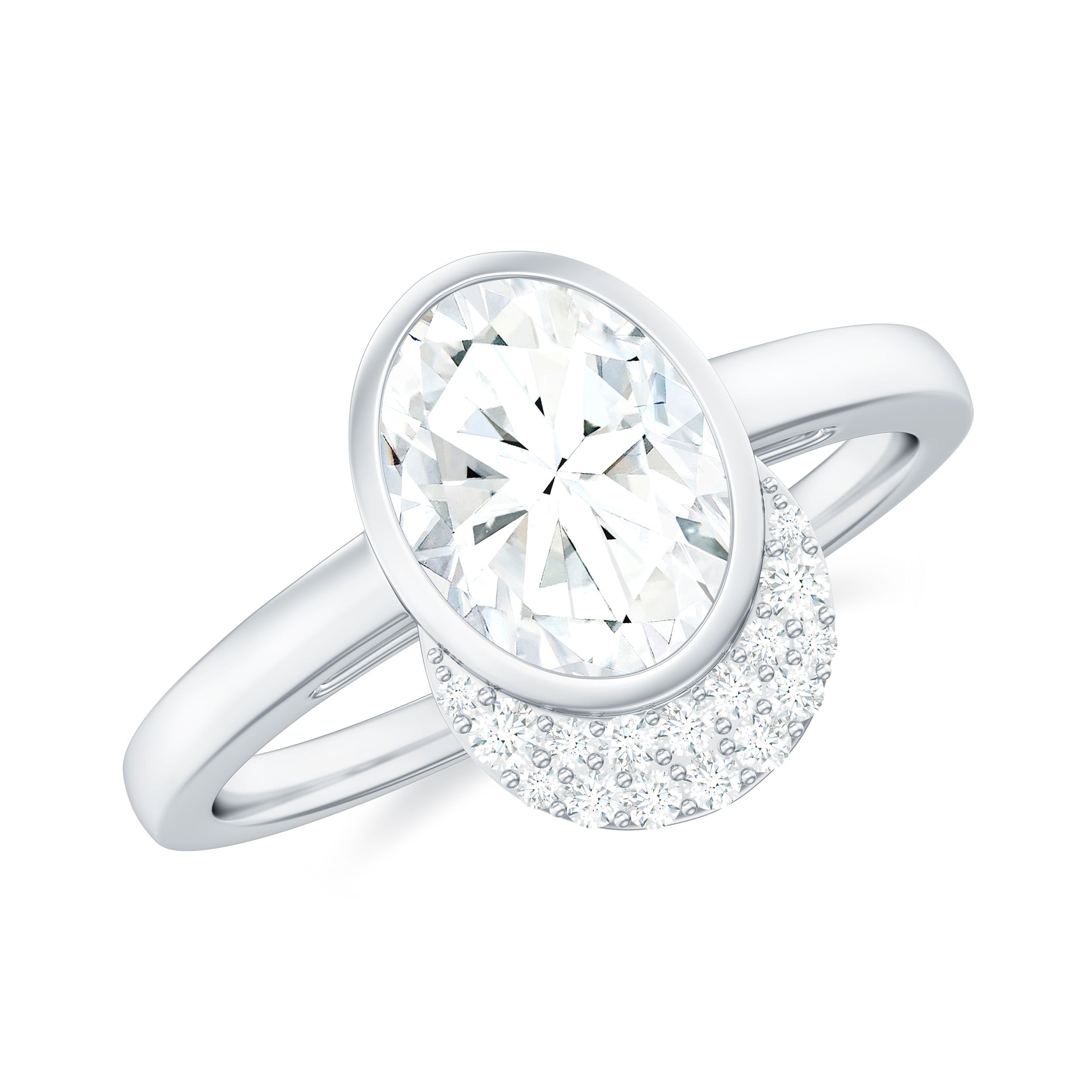 Bezel Set Moissanite Classic Engagement Ring Moissanite - ( D-VS1 ) - Color and Clarity - Rosec Jewels