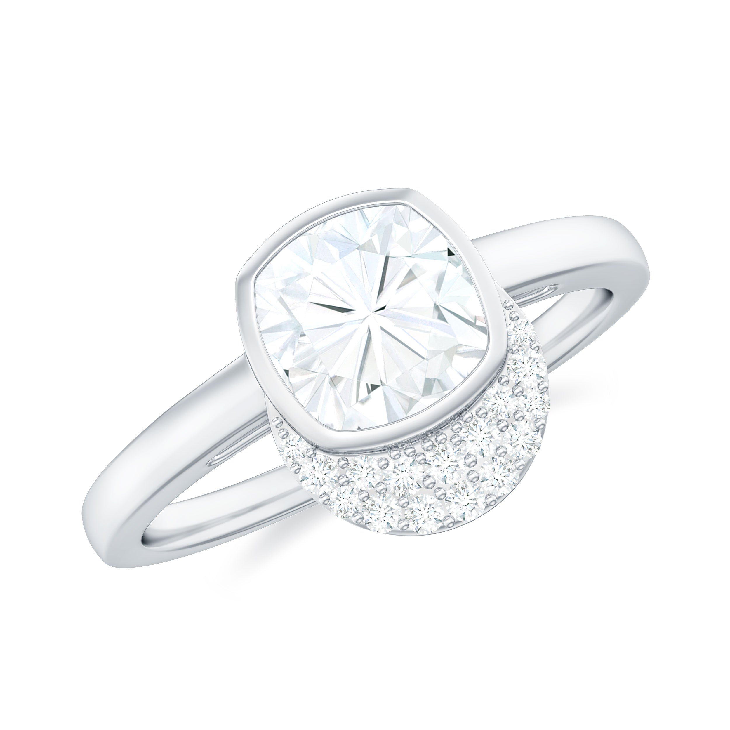 Bezel Set Cushion Cut Moissanite Classic Engagement Ring Moissanite - ( D-VS1 ) - Color and Clarity - Rosec Jewels