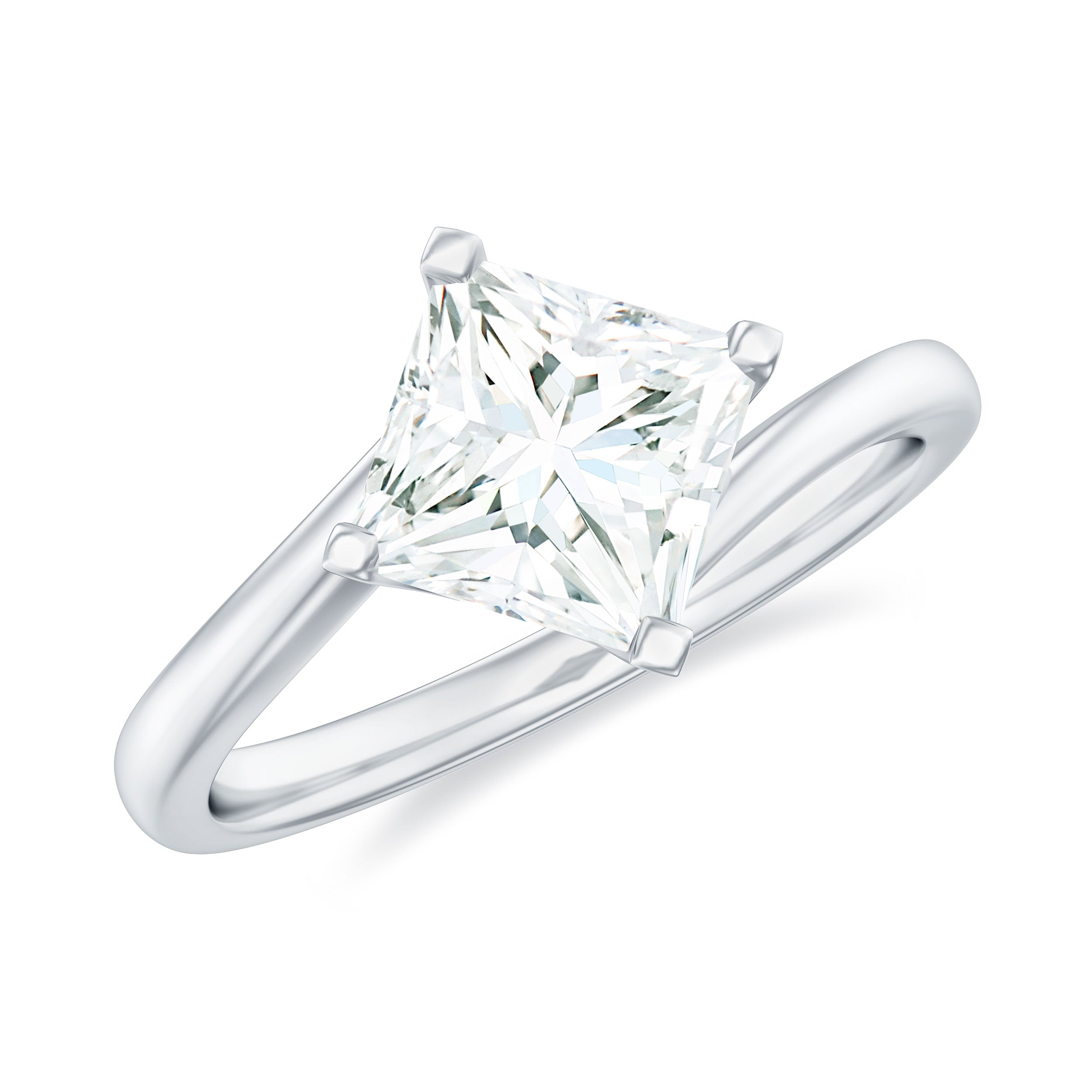 Princess Cut Moissanite Solitaire Bypass Promise Ring in Gold Moissanite - ( D-VS1 ) - Color and Clarity - Rosec Jewels