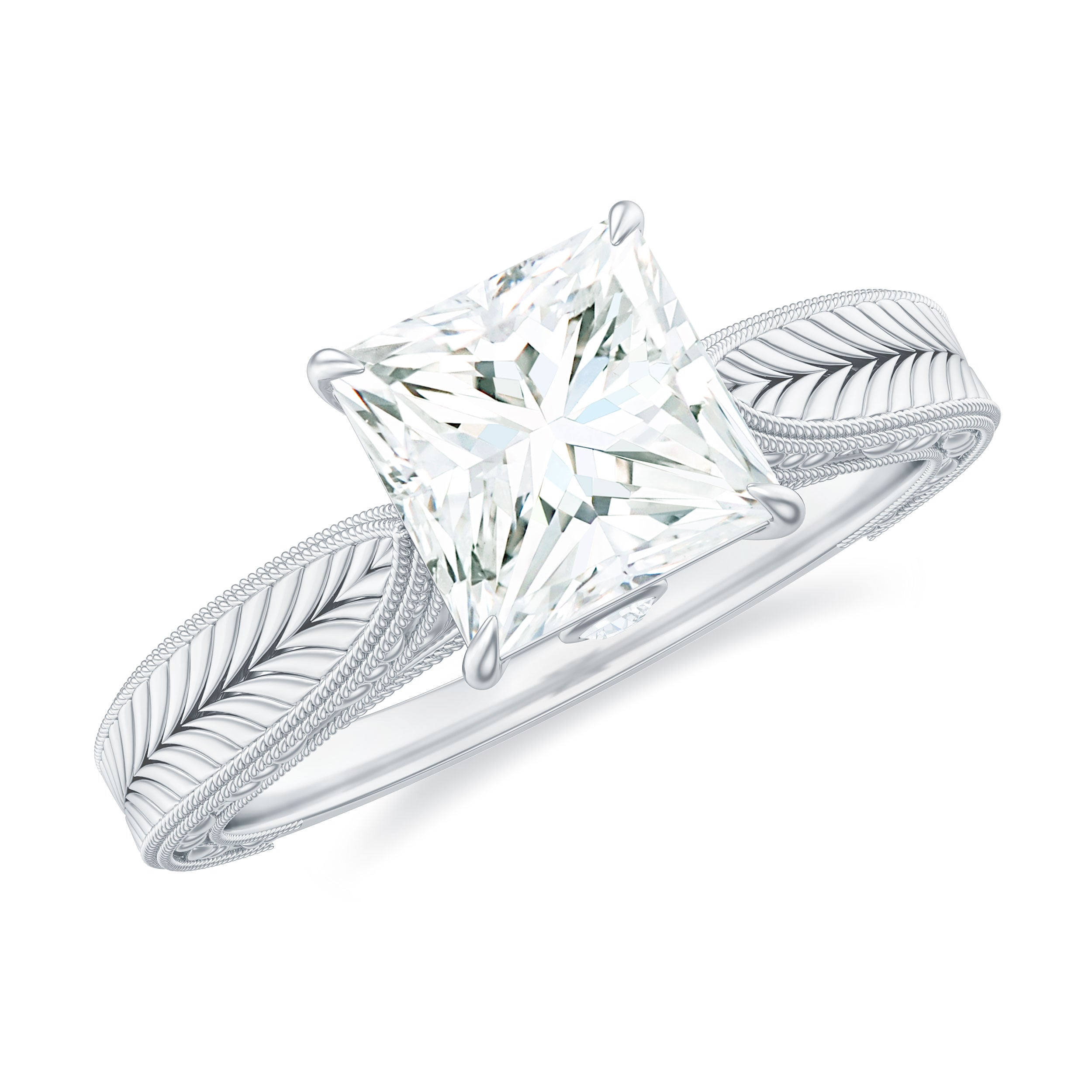Princess Cut Moissanite Solitaire Engagement Ring Moissanite - ( D-VS1 ) - Color and Clarity - Rosec Jewels