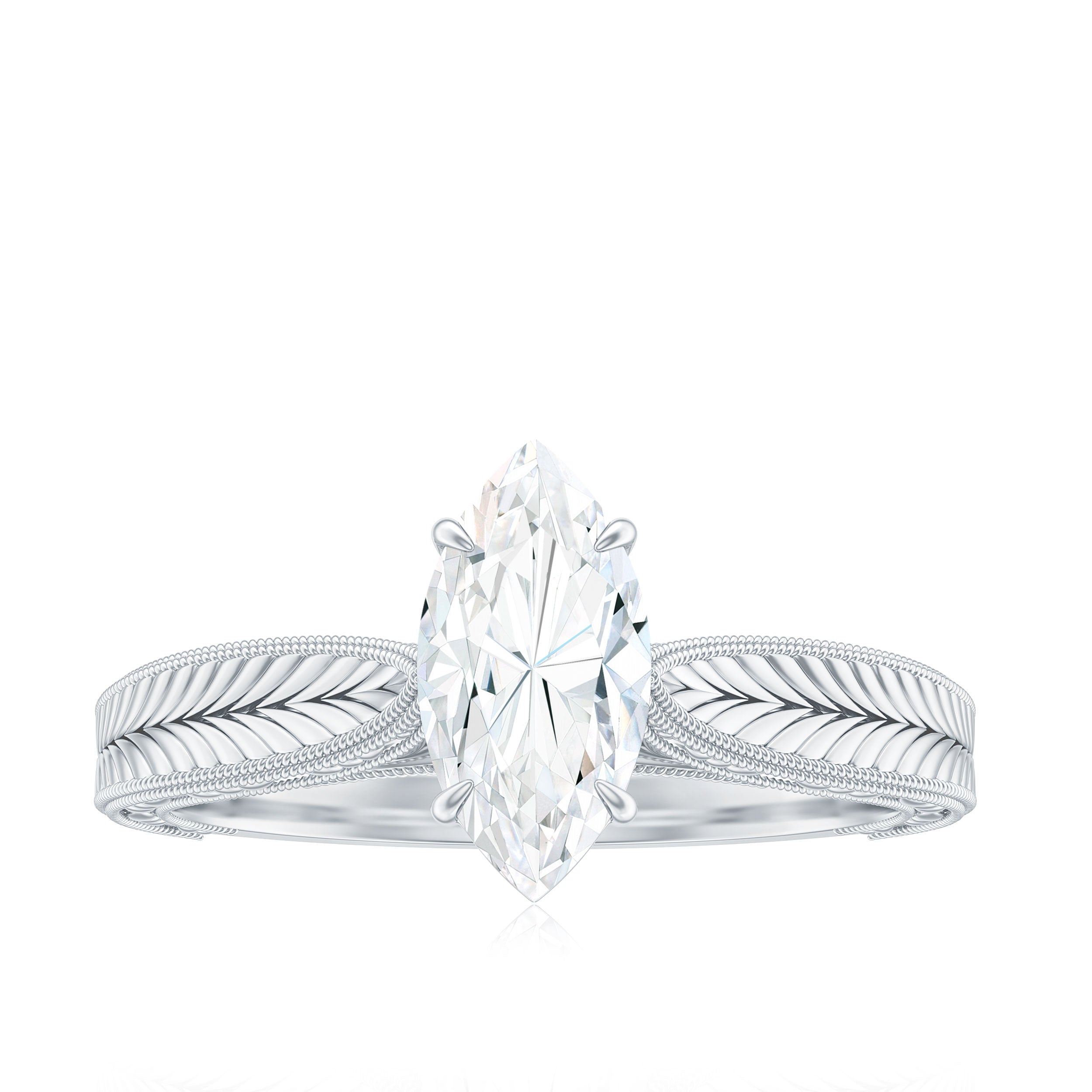 Marquise Cut Moissanite Solitaire Engagement Ring Moissanite - ( D-VS1 ) - Color and Clarity - Rosec Jewels