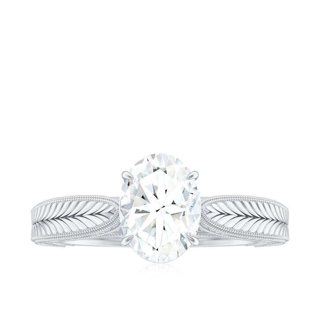 Claw Set Oval Shape Moissanite Solitaire Engagement Ring Moissanite - ( D-VS1 ) - Color and Clarity - Rosec Jewels