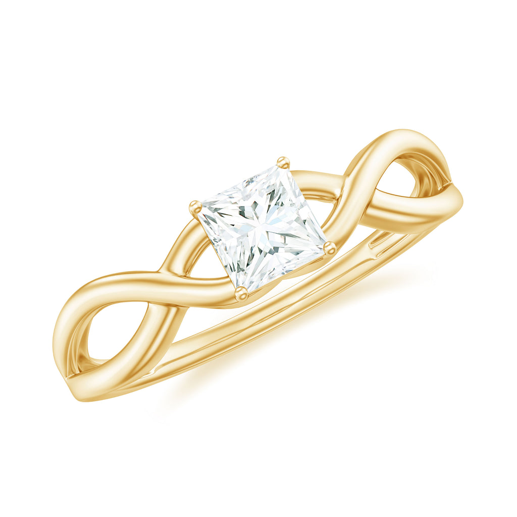 Princess Cut Moissanite Solitaire Crossover Ring in Gold Moissanite - ( D-VS1 ) - Color and Clarity - Rosec Jewels