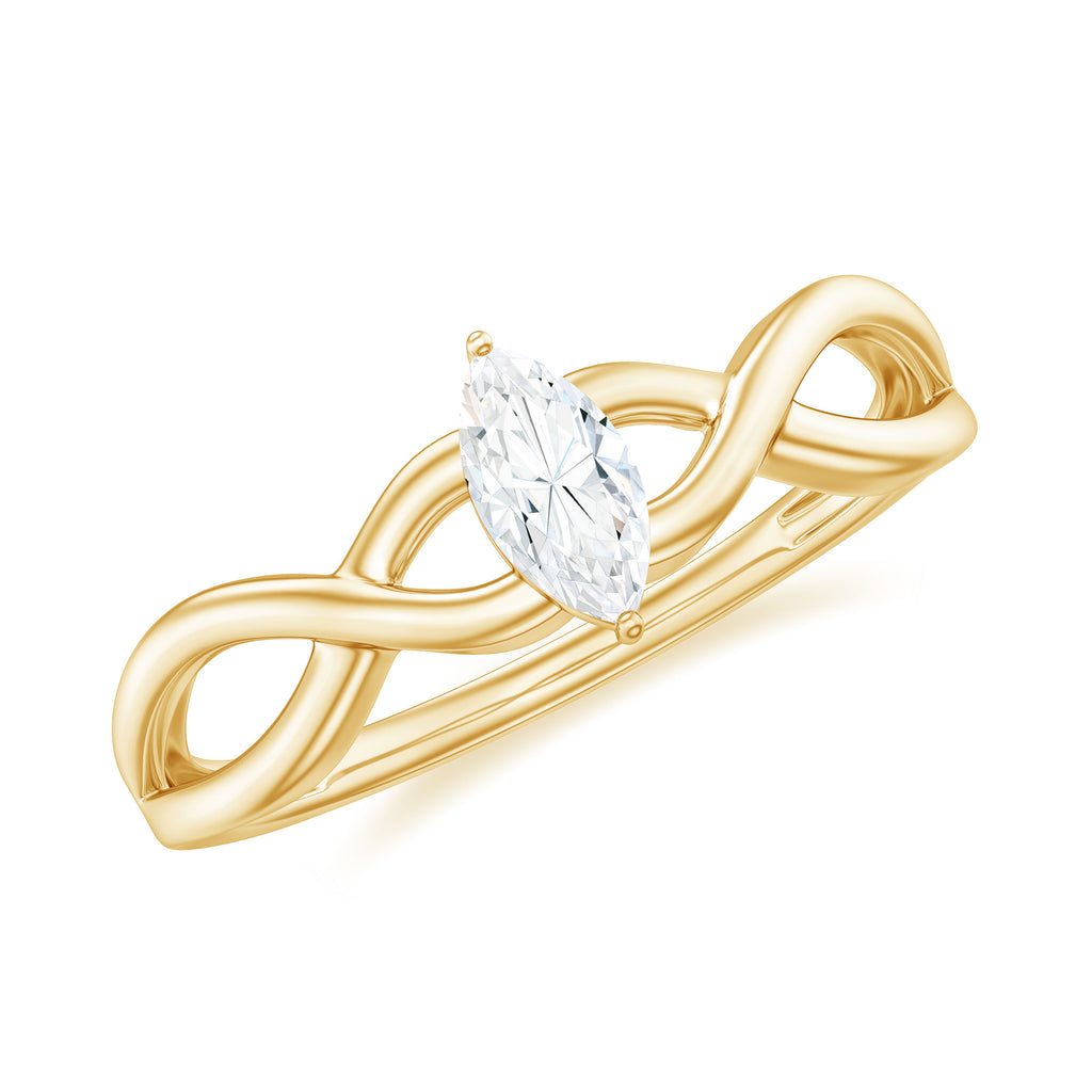 Marquise Cut Moissanite Solitaire Crossover Ring in Gold Moissanite - ( D-VS1 ) - Color and Clarity - Rosec Jewels