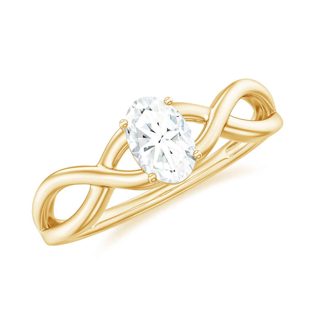 Oval Cut Moissanite Solitaire Crossover Ring in Gold Moissanite - ( D-VS1 ) - Color and Clarity - Rosec Jewels