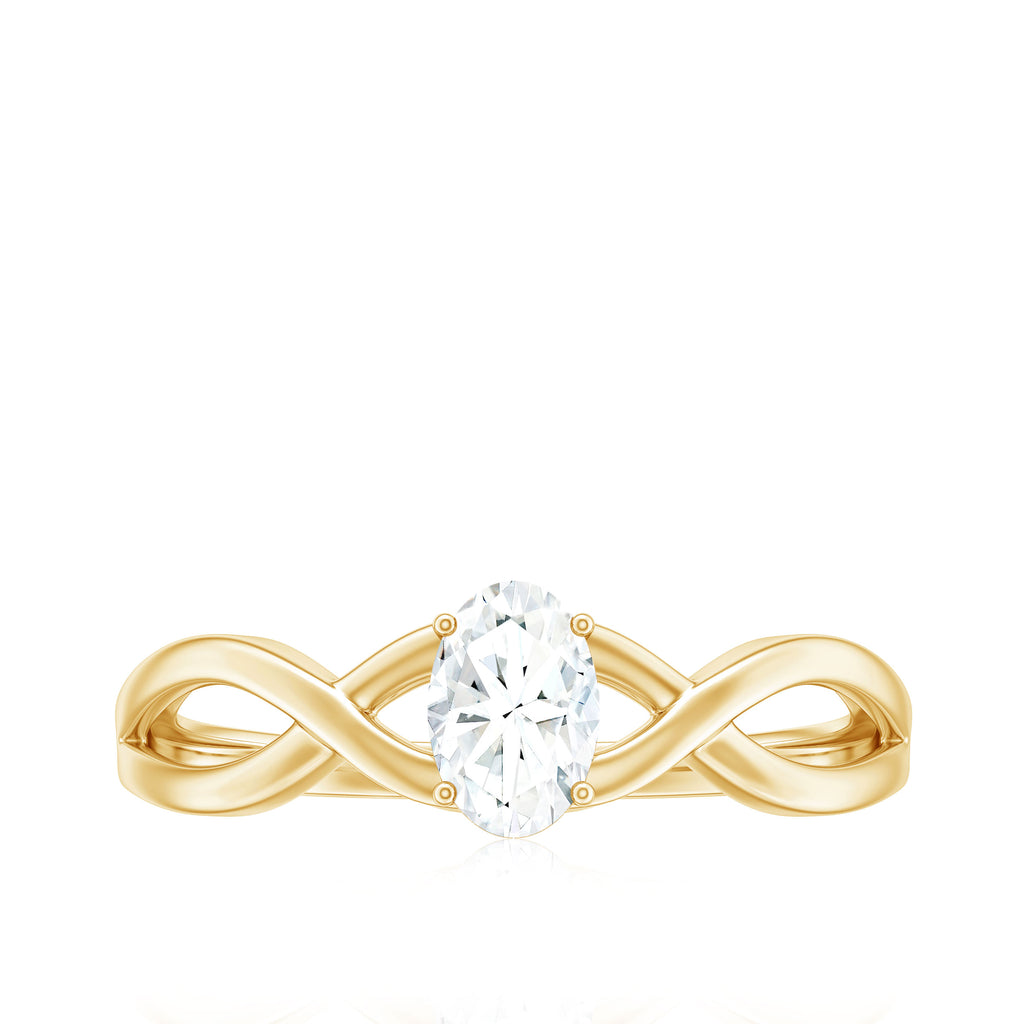 Oval Cut Moissanite Solitaire Crossover Ring in Gold Moissanite - ( D-VS1 ) - Color and Clarity - Rosec Jewels