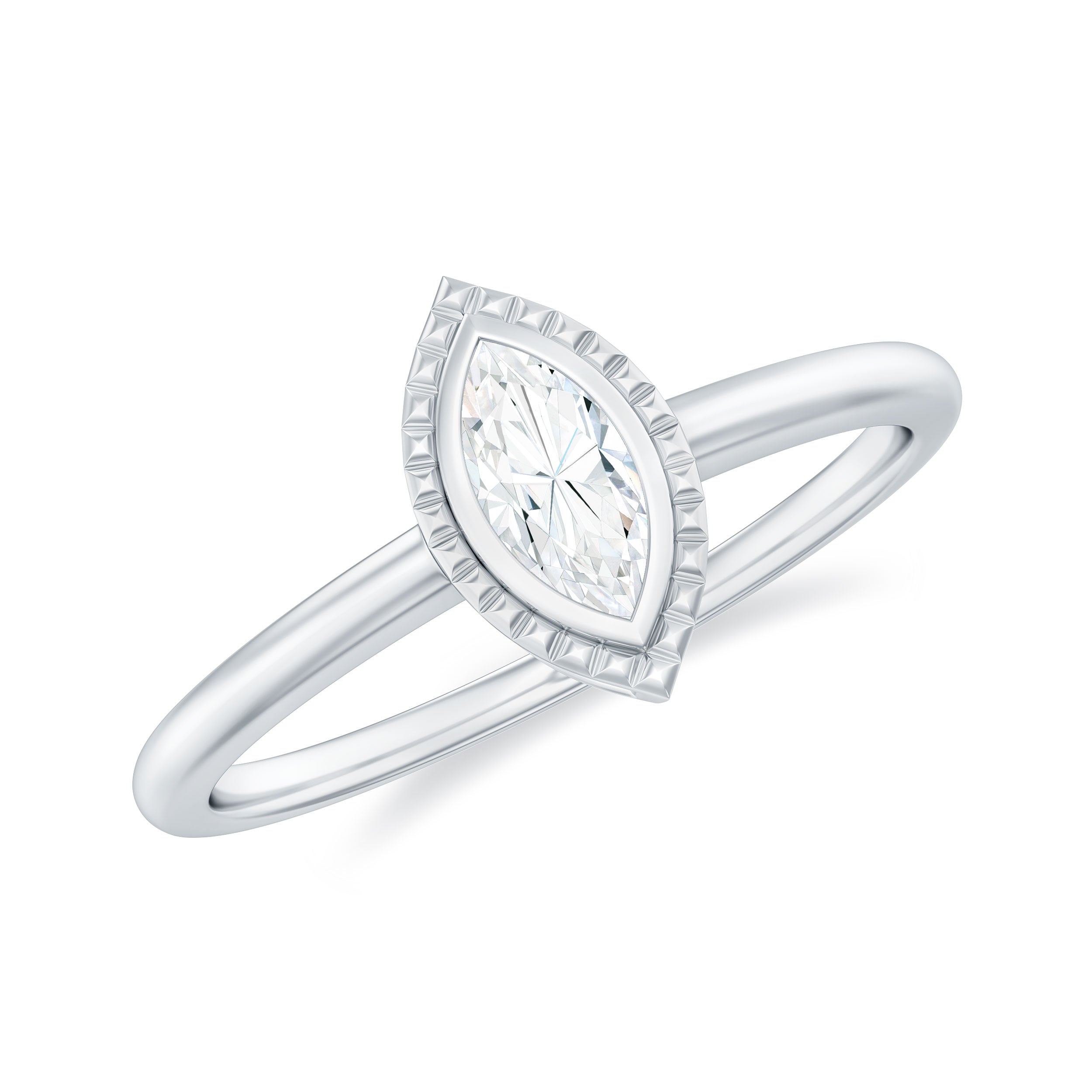 Marquise Cut Moissanite Solitaire Gold Engagement Ring in Bezel Setting Moissanite - ( D-VS1 ) - Color and Clarity - Rosec Jewels