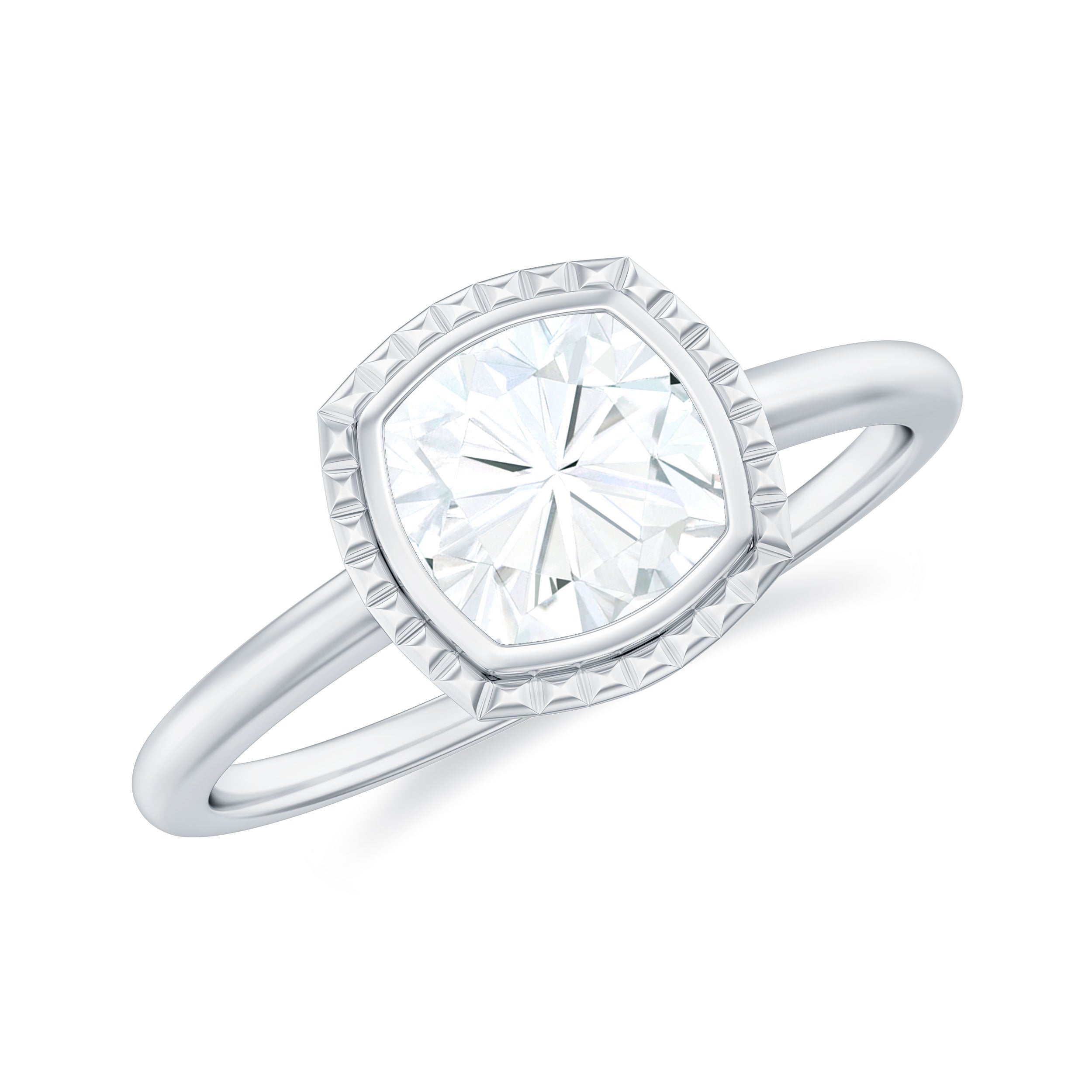 Cushion Cut Moissanite Solitaire Promise Ring in Bezel Setting Moissanite - ( D-VS1 ) - Color and Clarity - Rosec Jewels
