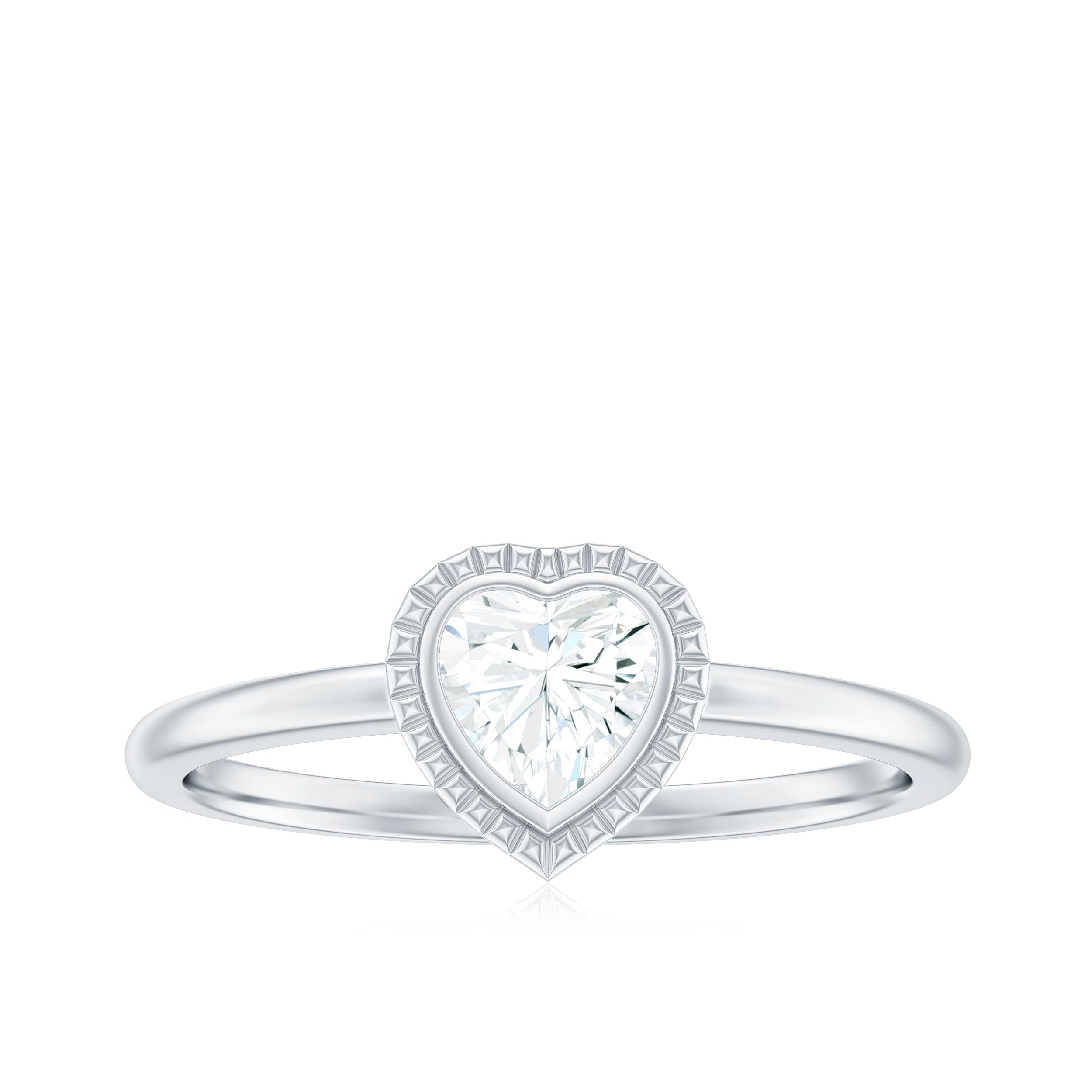 Heart Shape Moissanite Solitaire Gold Engagement Ring in Bezel Setting Moissanite - ( D-VS1 ) - Color and Clarity - Rosec Jewels
