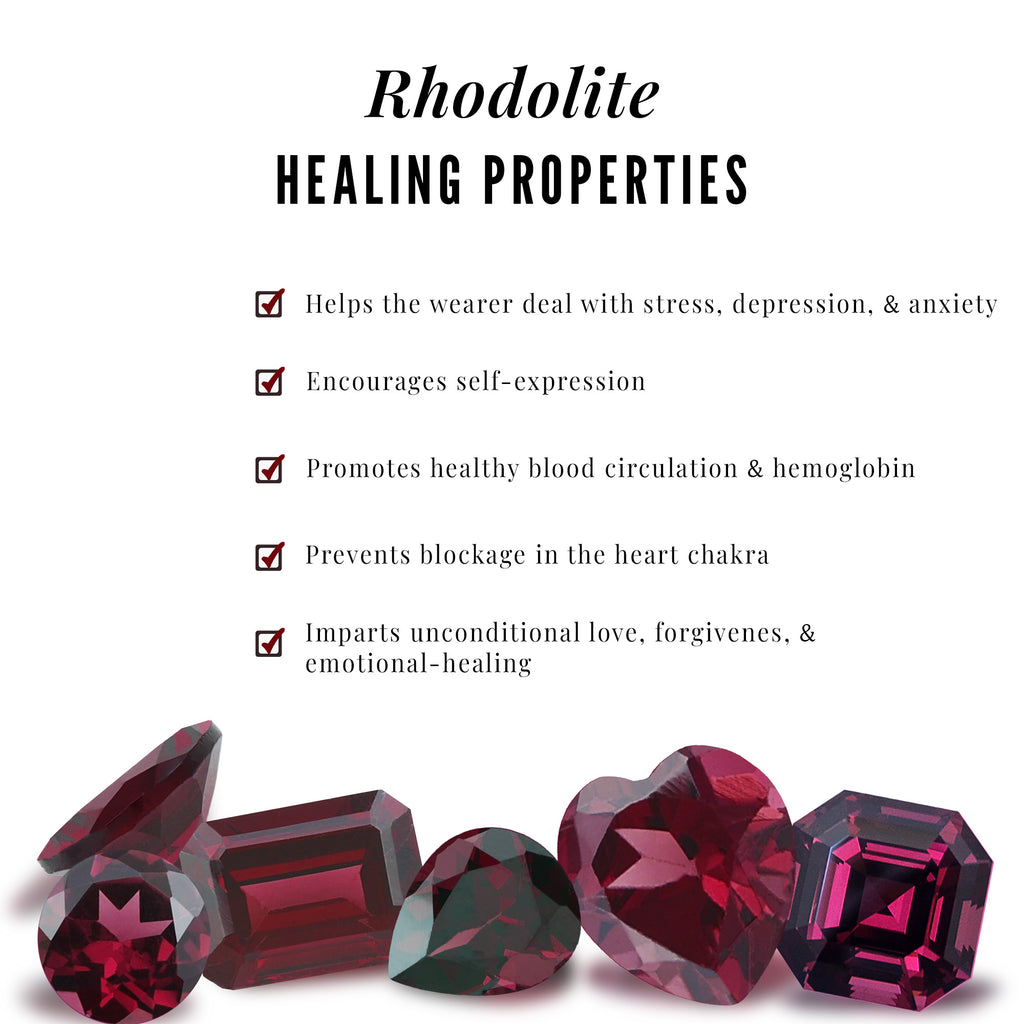 Rhodolite Solitaire Double Band Ring with Diamond Stones Rhodolite - ( AAA ) - Quality - Rosec Jewels