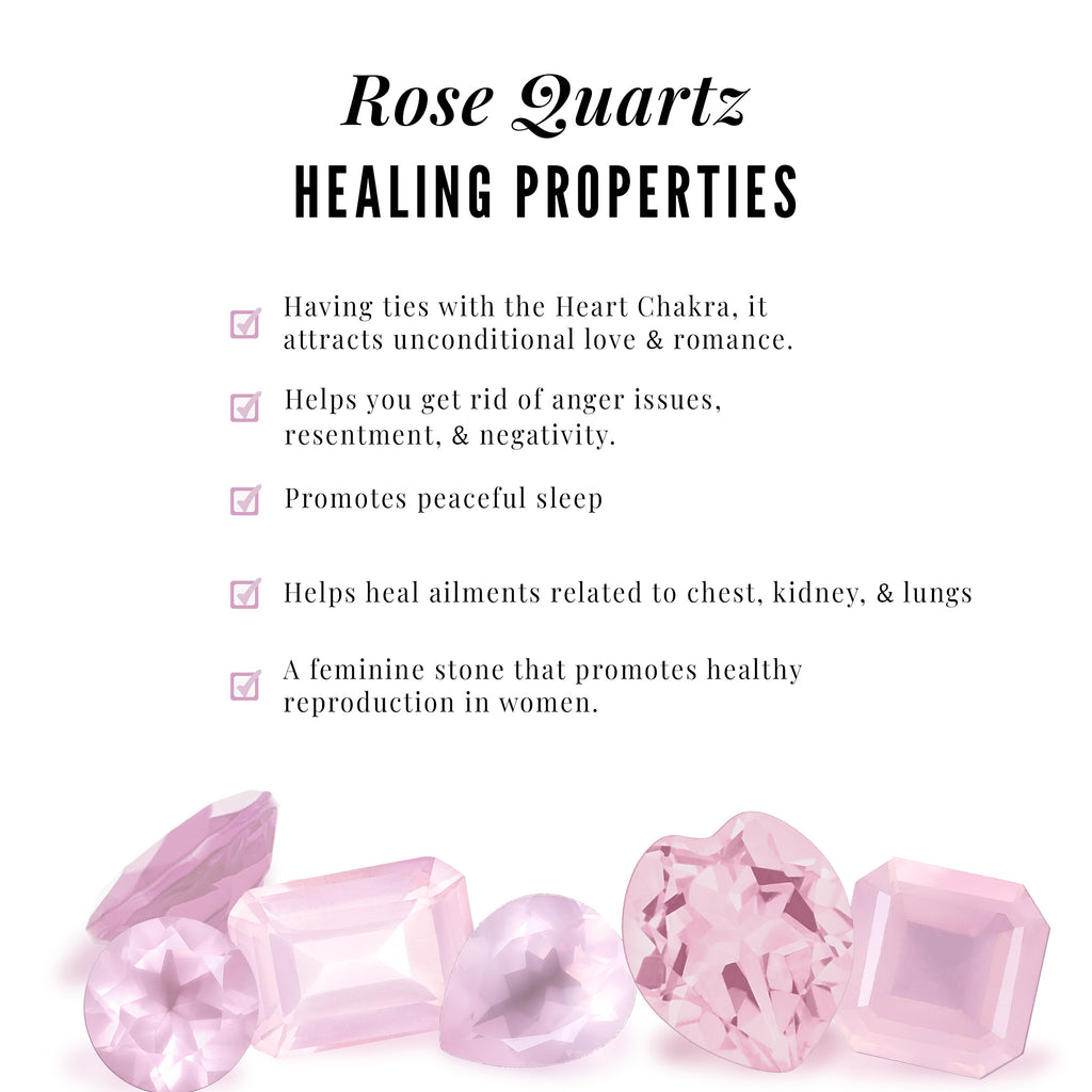 Princess Cut Solitaire Rose Quartz Designer Ring Set with Moissanite Rose Quartz - ( AAA ) - Quality - Rosec Jewels