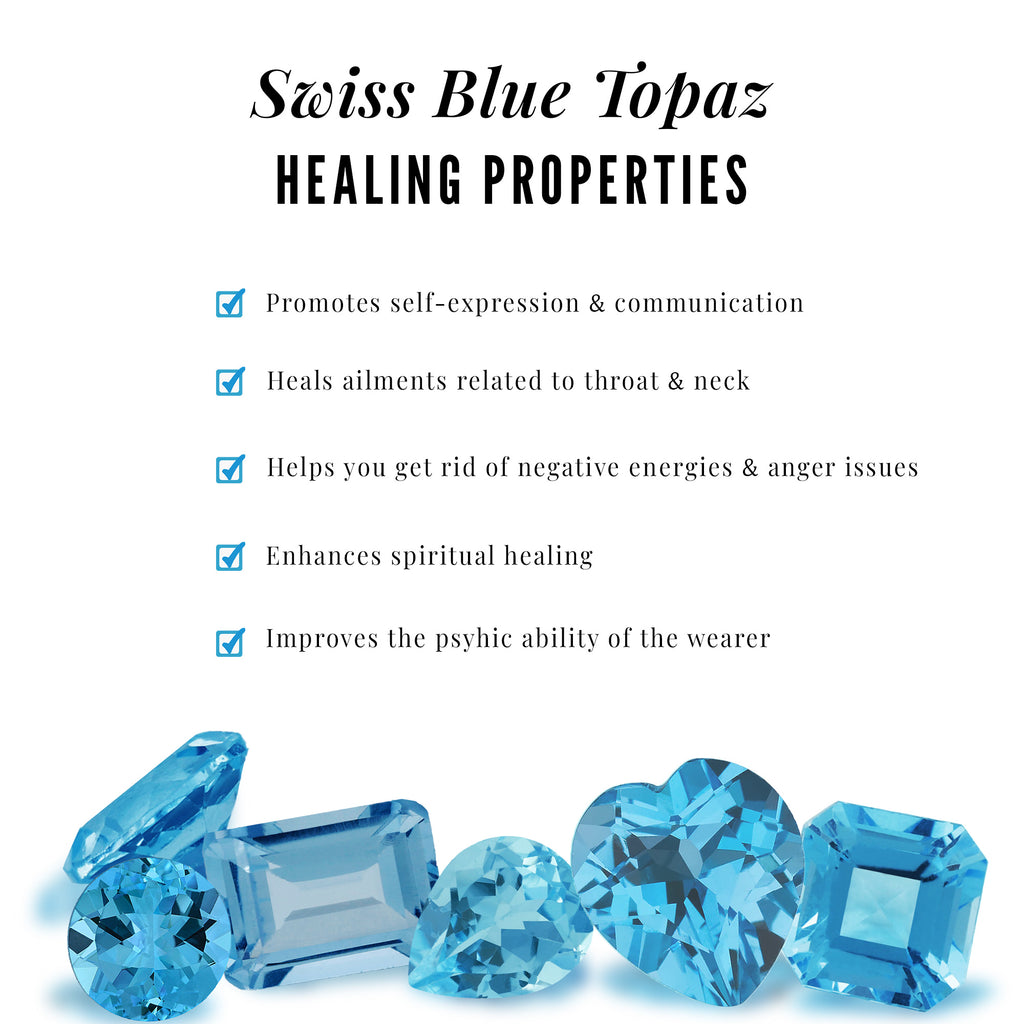 Asscher Cut Swiss Blue Topaz Solitaire Ring with Diamond Swiss Blue Topaz - ( AAA ) - Quality - Rosec Jewels
