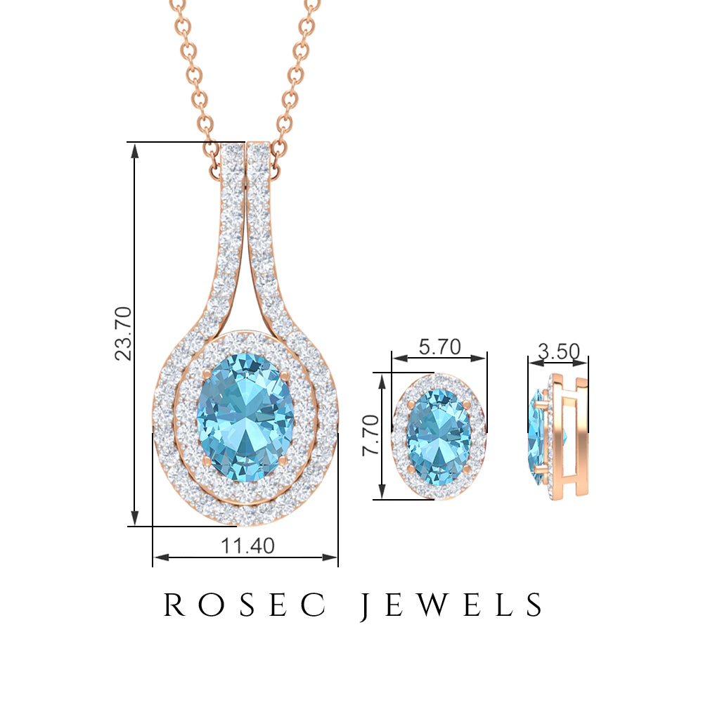 Bridal Aquamarine Jewelry Set with Moissanite Aquamarine - ( AAA ) - Quality - Rosec Jewels