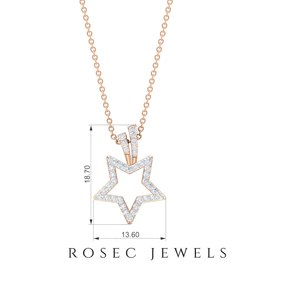 Diamond Star Pendant Necklace with Chain Diamond - ( HI-SI ) - Color and Clarity - Rosec Jewels
